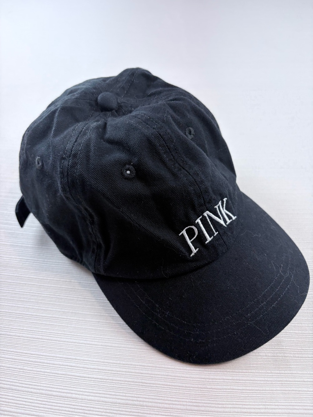 PINK Victoria's Secret Black Women’s Curved Brim Hat with White Logo